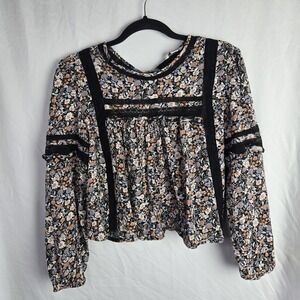 American Eagle Medium Babydoll Floral Lace Trim Crop Peasant Boho Whimsigoth